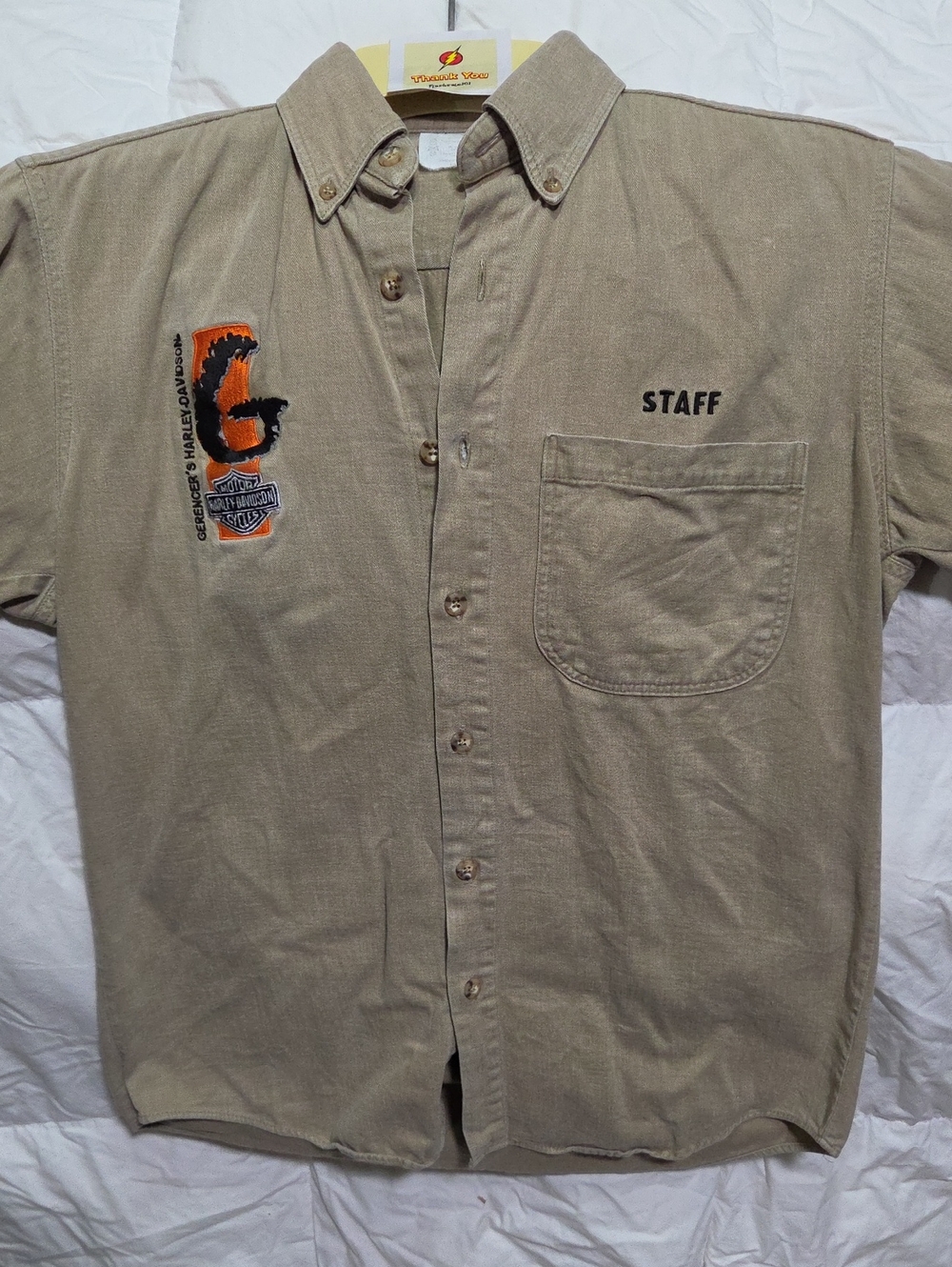 Harley-Davidson Tan Button-Down Staff Work Shirt with Embroidered Logo